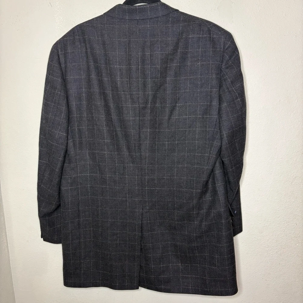 Men's Charcoal Gray Windowpane Wool Blazer Size 42L